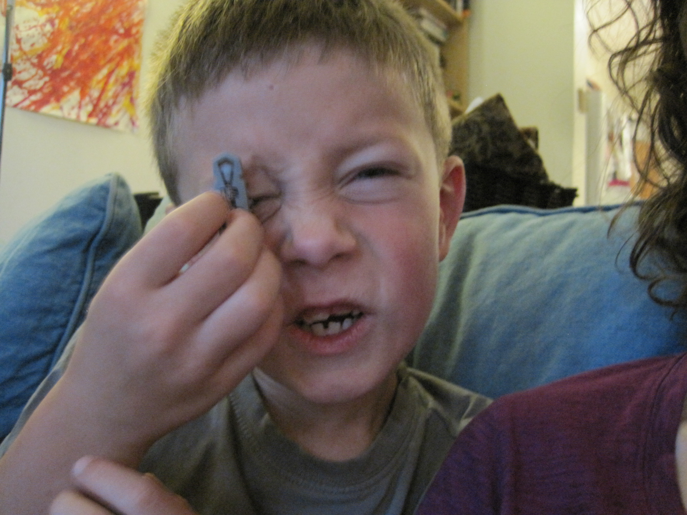 Arlo + hexbug on his eye.